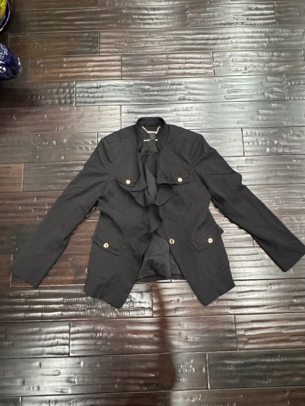 White House Black Market Women's Black Ruffle Military Blazer Jacket Size Small